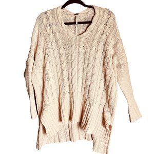 Free People Sweater Blush Pink S/P Easy Cable Knit Relaxed Oversized Cozy Chunky